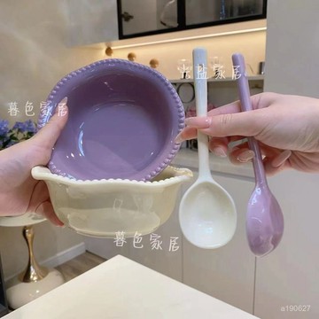 🔥臺灣出貨🔥【店鋪熱銷】奶fufu超高顔值飯碗沙拉ins耐高溫家用陶瓷釉下彩餐具