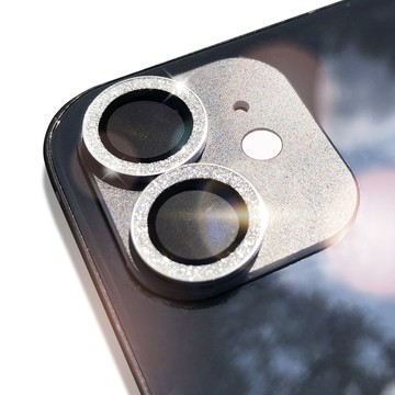 Timo iPhone 12 / 12 mini /11 鏡頭專用 星塵閃鑽 3D金屬鏡頭環 玻璃鏡頭保護貼膜-銀鑽