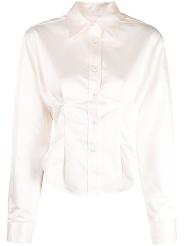 Cynthia Rowley - pleat-detail buttoned shirt - women - Silk/Cotton - L - Neutrals