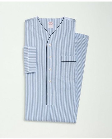 Brooks Brothers Men's Stretch Cotton Seersucker Striped Nightshirt | Blue | Size Large