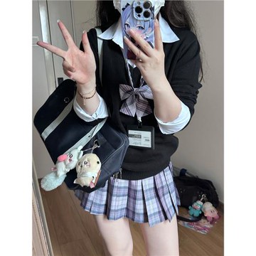 晴空栗【暮凝】學院風少女紫色格裙jk原創日系百褶裙半身裙百搭