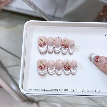 🥰可可新品🥰奈姿 純手工捏製工藝可微笑櫻桃立體手繪櫻桃貓眼款穿戴甲美甲貼手工穿戴甲高級感穿戴甲日常穿戴甲新年穿戴甲 SQ