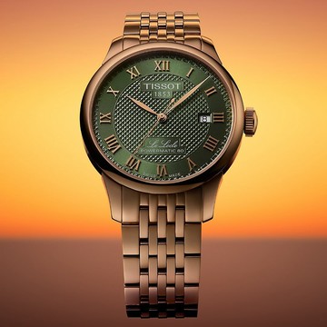 TISSOT 天梭 Le Locle 80小時動力儲存機械錶-綠x玫瑰金/39.3mm T0064073309300