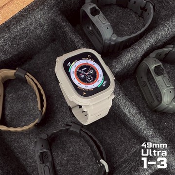 Apple Watch  Ultra 1/2/3 Quattro  Pro2.0 一體成形軍規錶帶+9H鋼化膜套組_49mm 曜石灰