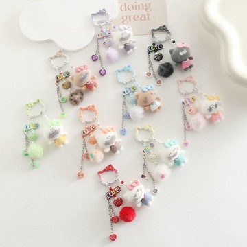 kitty植絨吊飾 植絨kt凱蒂Cute鑰匙扣diy配件萌粒公仔禮品包包飾件批發