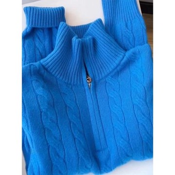 克萊因藍針織毛衣女半高領拉鏈長袖綿羊毛軟糯打底衫上衣冬季新款