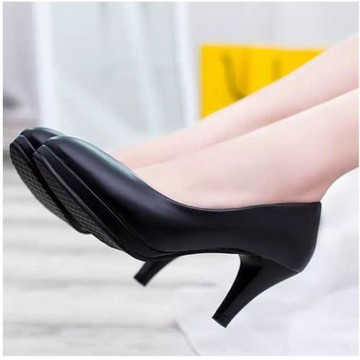黑色皮鞋女中跟3-5-7-8-9厘米大碼防水臺禮儀空乘工作職業高跟鞋