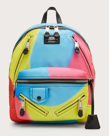 Men's Projection Print Nylon Multi-Zip Backpack