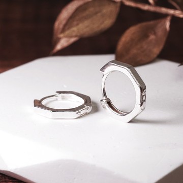 純銀 極簡八角形 易扣耳環 925純銀耳環 女生耳環 男生耳環