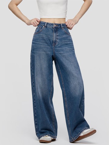 女裝 純棉寬鬆牛仔褲-中度水洗