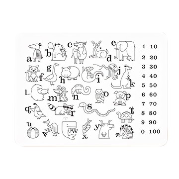 食品級矽膠畫畫餐墊 30cm x 40cm 無毒耐熱安全  數字動物英文 白色 + 黑色  1組
