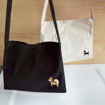 【Q-cute】袋子系列-隨身小包-橫式-柴犬、哈士奇、柯基-加字