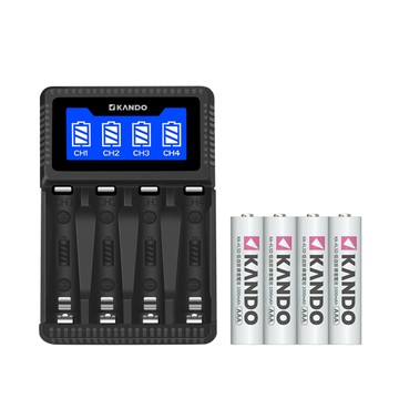 Kando 組合品 C4 USB 3號AA/4號AAA鎳氫充電電池4槽充電器 液晶顯示 可單充 四槽充電器