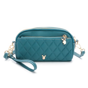 PLAYBOY - 斜背包附手挽帶  菱格系列 - 藍綠色/542-8301-50-7