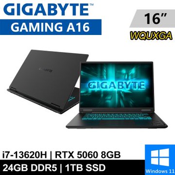技嘉 GAMING A16 CVHI3TW894SH-SP1 16吋 黑(i7-13620H/24G/1TB SSD/RTX5060 8G/W11)特仕版