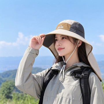輕盈透氣防曬披肩遮陽帽 深灰