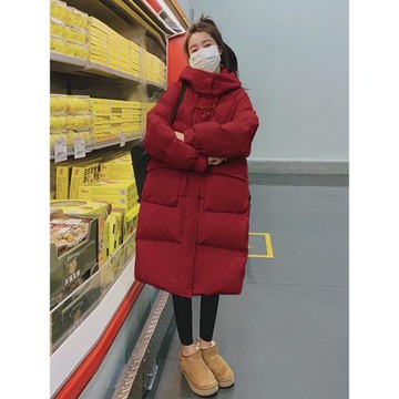新年圣誕紅色羽絨服外套女冬季2025新款高級感中長款白鴨絨面包服