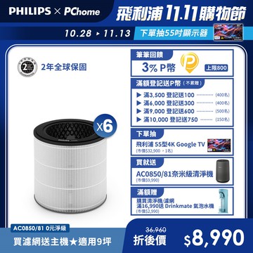 0元淨級抗敏組合-【飛利浦 PHILIPS】FY0293/30 複合式濾網 6入組