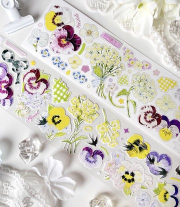 奶霜小堇 紫と黃色のパンジー PET 和紙膠帶 (kiss-cut)