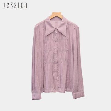 JESSICA - 氣質百搭多層次抓皺紋理長袖襯衫上衣（紫）J44300