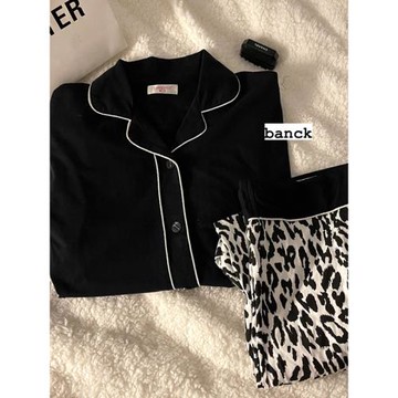 春秋冬2025年新款豹紋睡衣女寬松休閑寬松甜美長袖開衫家居服套裝