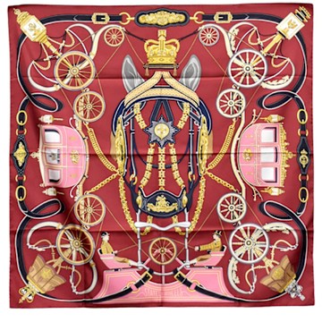 HERMES 經典Stately Wheels scarf 90馬車圖騰印花絲質方巾/披巾(紅色)