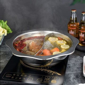 加厚商用不銹鋼鴛鴦鍋火鍋盆家用火鍋鍋飯店商用電磁爐明火用干鍋
