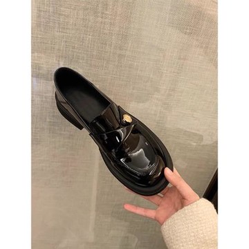 樂福鞋女2026年新款春秋英倫風松糕厚底一腳蹬單鞋JK金幣小皮鞋軟