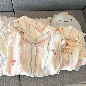 年新款雲朵棉紗感超柔軟睡衣女夏季短袖薄款套裝可外穿家居服女生睡衣甜美睡衣居家睡衣短袖睡衣睡衣套裝
