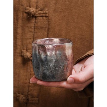 【孤品手作】柴燒主人杯粗陶巖礦大師級純手工高檔復古茶杯送禮