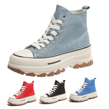 【白鳥麗子】帆布鞋 經典繫帶鋸齒厚底高筒休閒鞋 店長推薦