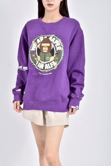 (XL) aape質感棉質內刷毛logo印花紫色長袖上衣