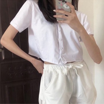 網紅ins超火短袖t恤女夏泫雅風短款修身顯瘦露臍半袖上衣
