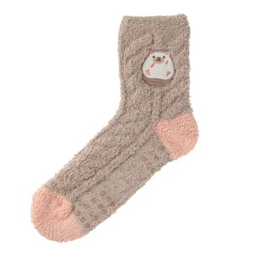 日本 friendshill - 可愛刺繡柔軟針織保暖室內襪-刺蝟-卡其棕 (22-25cm)