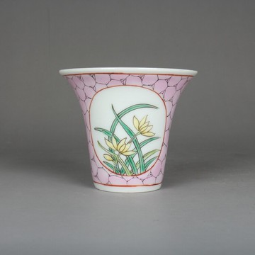 清同治粉彩蘭草紋茶杯聞香杯古玩古董陶瓷器手工仿古老貨收藏擺件
