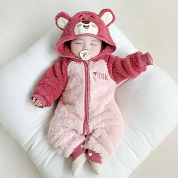 【寶寶市集】寶寶市集 秋冬必備防寒兒童超厚棉服 兒童保暖法蘭絨連帽連身衣 - 勞蘇熊尺寸任選