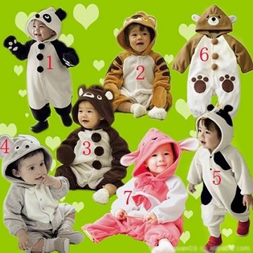 【TZ165】shiny藍格子-春秋冬款動物造型加厚哈衣爬服老虎小兔連體衣。單層款