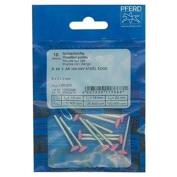 PFERD 帶柄砂輪 B69 8 x 2 x 3mm 10支  1組