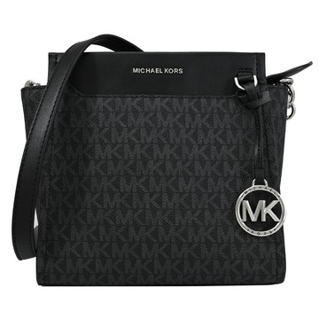 MICHAEL KORS GRAHAM 浮雕LOGO印花斜背包.黑灰
