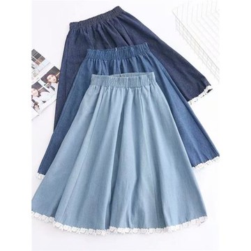 牛仔韓版顯瘦高腰大擺中長款裙子