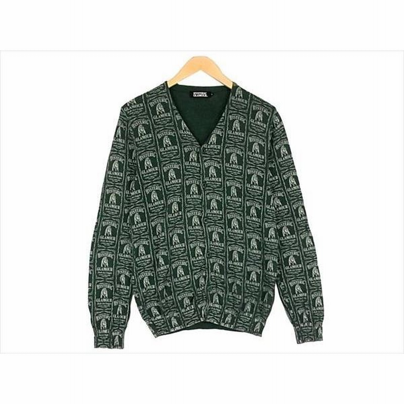 HYSTERIC GLAMOUR ヒステリックグラマー 0231ND04 ガール ロゴ 総柄 ニット カーディガン グリーン系 L 【中古】 |  LINEブランドカタログ