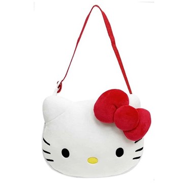小禮堂 Hello Kitty 車用造型絨毛椅背吊掛置物袋 (大臉款) 4713909-238844