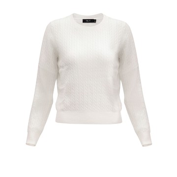 圓領麻花長袖針織上衣/奶油白色 | 5627504102