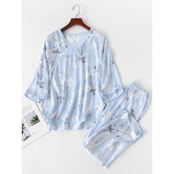 中式國風睡衣女夏天春秋款2025新款中袖冰絲薄款家居服套裝棉綢