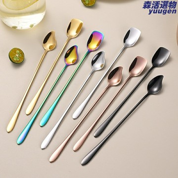 【創意長柄】不鏽鋼咖啡勺 攪拌勺 冰勺 金色方頭 304食品級 防滑手柄 馬克杯伴侶 酒吧咖啡廳家用 精美禮品