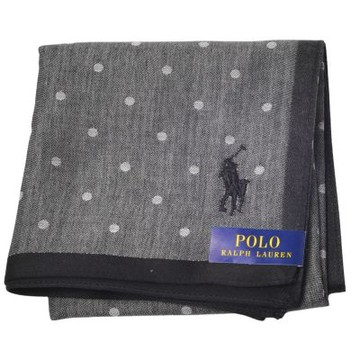 POLO RALPH LAUREN 黑灰底黑邊刺繡小馬標誌波點LOGO圖騰帕領巾(49CM)