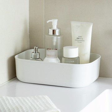 日本 霜山 北歐風霧面扁形收納盒(無蓋)-灰白-S-3入