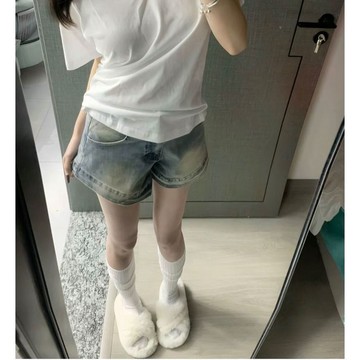 【臺灣出貨 免運】小個子美式復古牛仔短褲女夏季設計感小衆高腰顯瘦褲子熱褲水洗