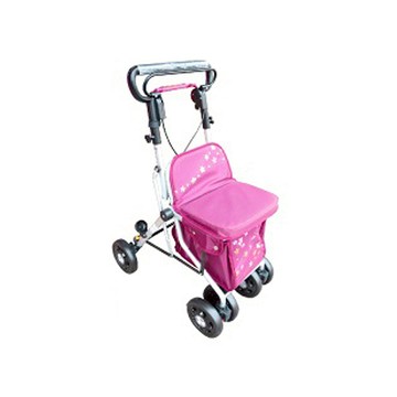 【海夫健康生活館】杏華 推把高度可調 附傘座 閃燈 可收合 銀髮老人購物車 粉底小花/棕格紋(F680/F685)