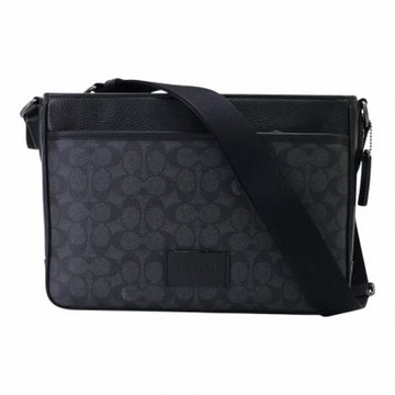 COACH District 防刮拼接皮革方型斜背包(炭黑灰)